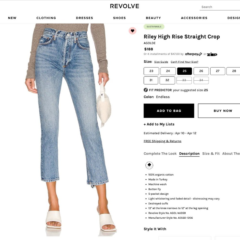 AGOLDE Riley High Rise Straight Crop